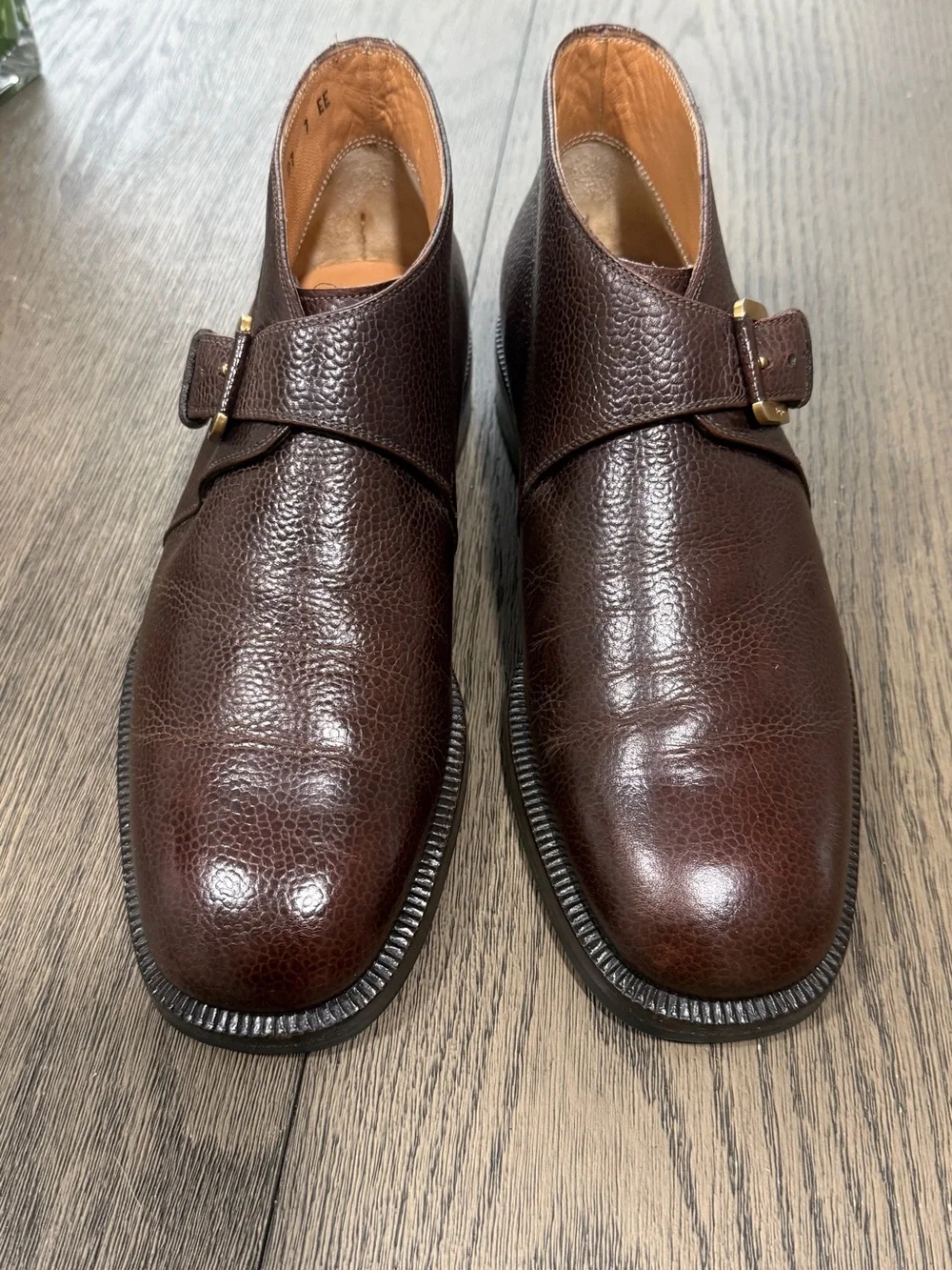 Salvatore Ferragamo Dark Brown Genuine Leather Single Monk Strap Oxfords